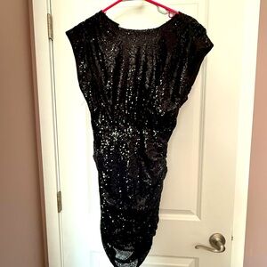 Black Sequin Ruched Bodycon Mini Dress